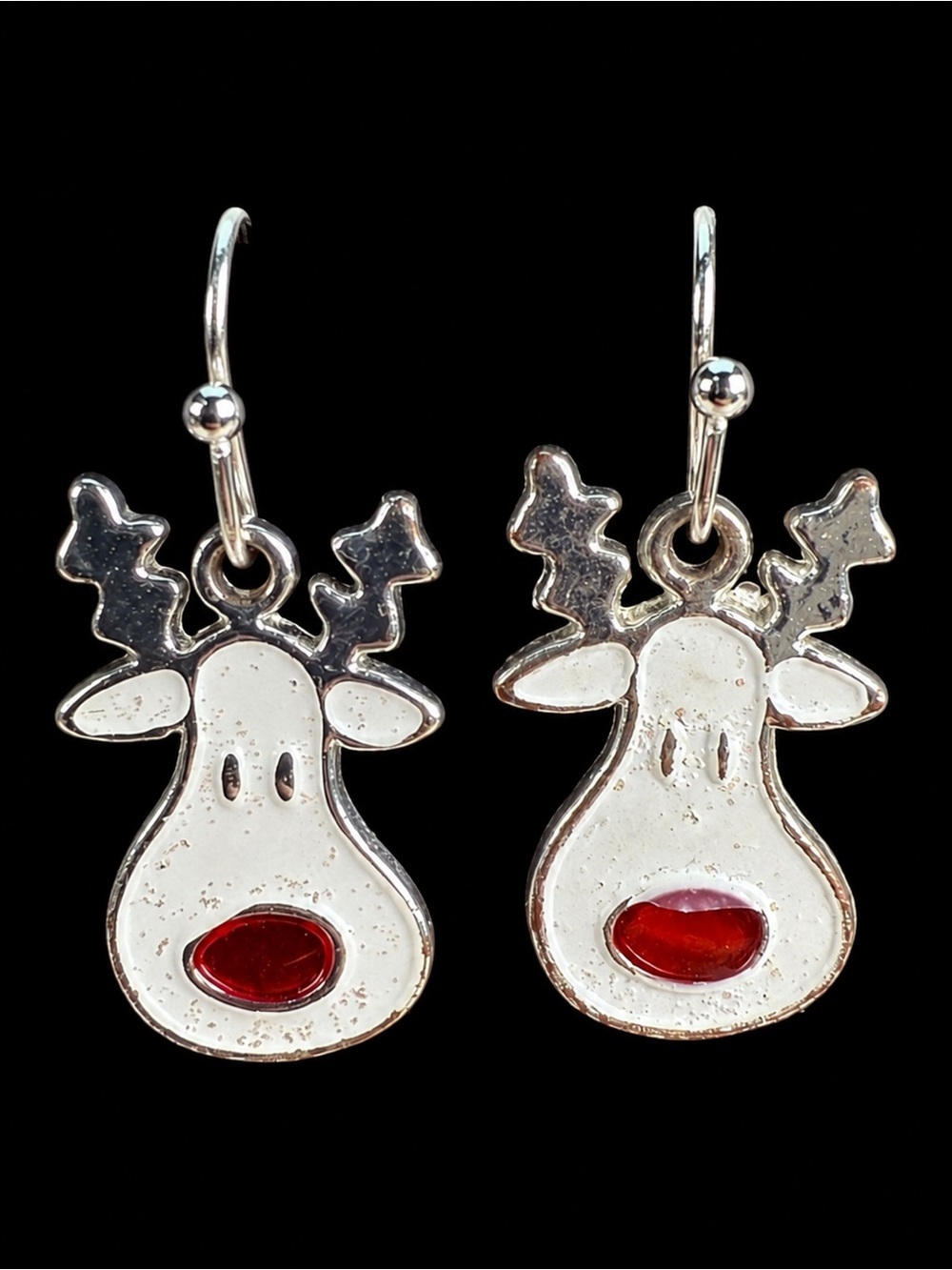 Rudolph Red NoseReindeer Silvertone Red Pierced festive holiday Earrings